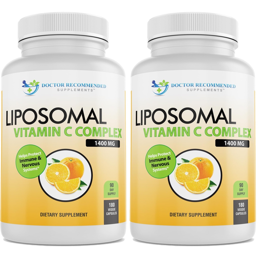 Liposomski vitamin C 1400mg na strežbo - visoka absorpcija Askorbinska kislina, Lypo-sferična Vitamin C kompleksna Imunska podpora Dodatek w/Močni antioksidanti in Kolagen Booster, (180 Veggie Caps 2 Pack)