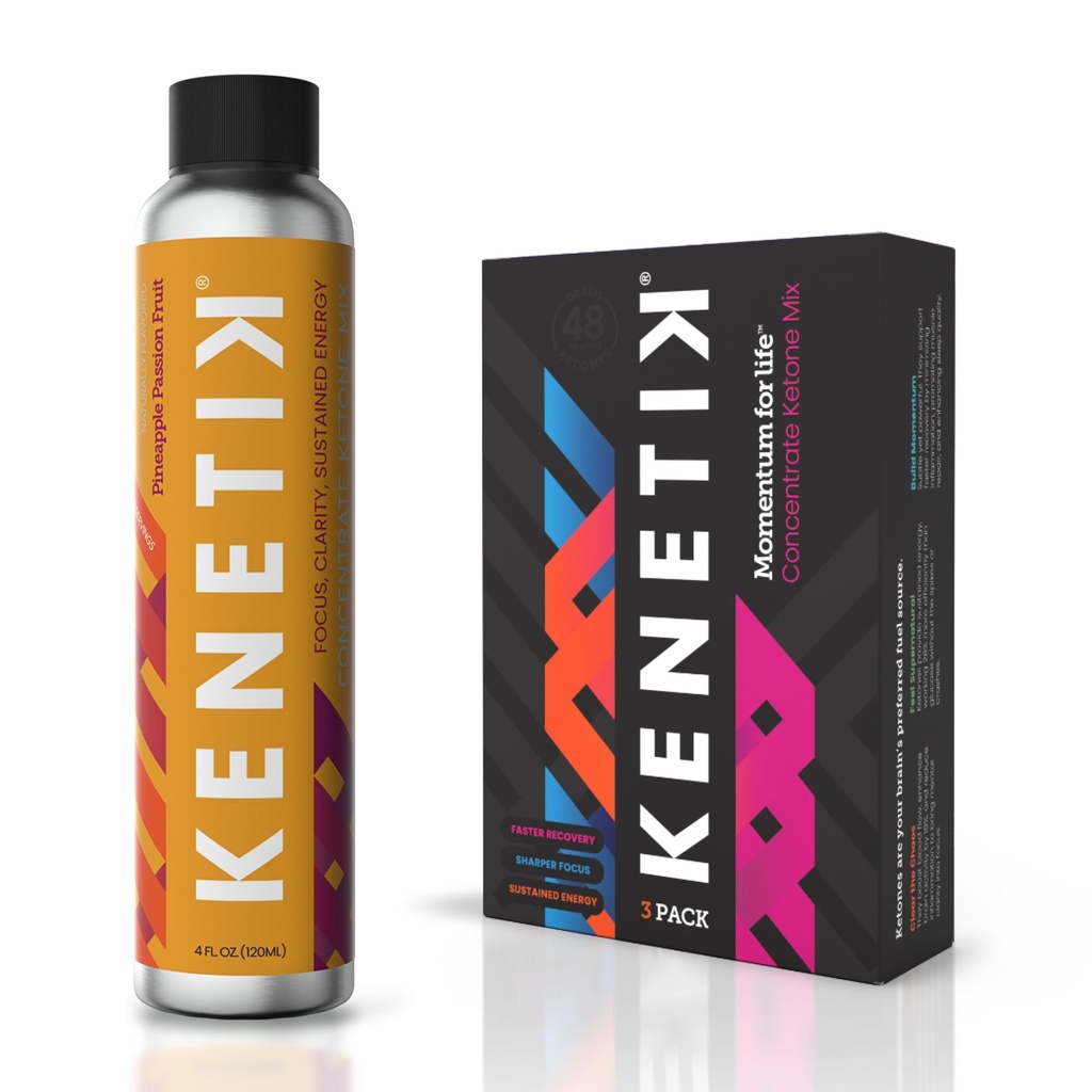 Kenetik Ketone Drink Mix, Exogene Ketones Mešanica, Keto, Kofein in sladkor brez, Vegan Nootropics Možganski dodatek za spomin in fokus, D-BHB Ketones - Ananas Pasijonka, 3PK (12 Servinga)