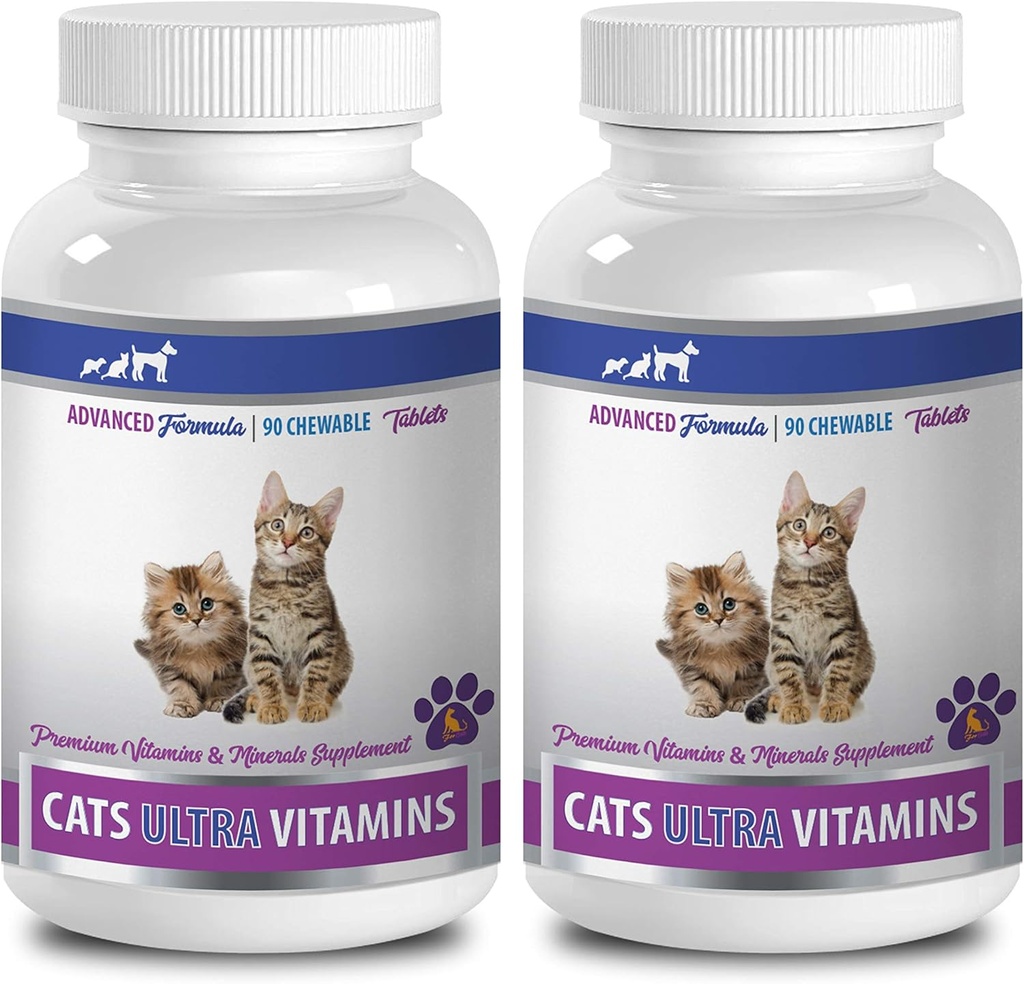 mačka Jetrna podpora - Ultra Vitamini za mačke - Zdravi minerali in vitamini Formula - Žvečilke - mačka Kalcij - 2 steklenici (180 Treats)