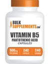 BulkSupplements.com Kapsule vitamina B5 - kot pantotenska kislina, B dodatek vitamina, pantotenska kislina 500 mg - brez glutena, 1 kapsula na servacijo, 240 kapsul (paket po 1)