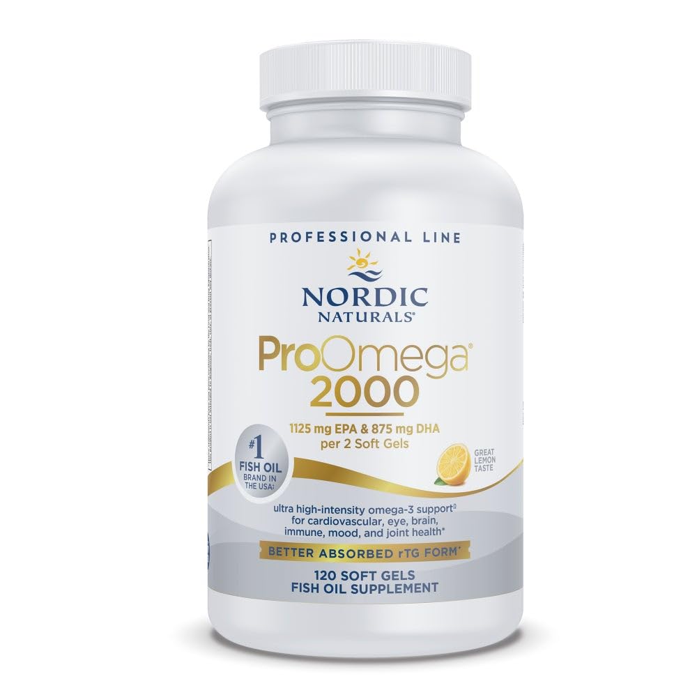Nordic Naturals Proomega 2000, Lemon Flavor - 120 Soft Gels - 2150 mg Omega-3 - Ultra visokopotenzivna ribje olje - EPA & DHA - spodbuja možgane, oči, srce, & Imunsko zdravje - Non-GMO - 60 Serving