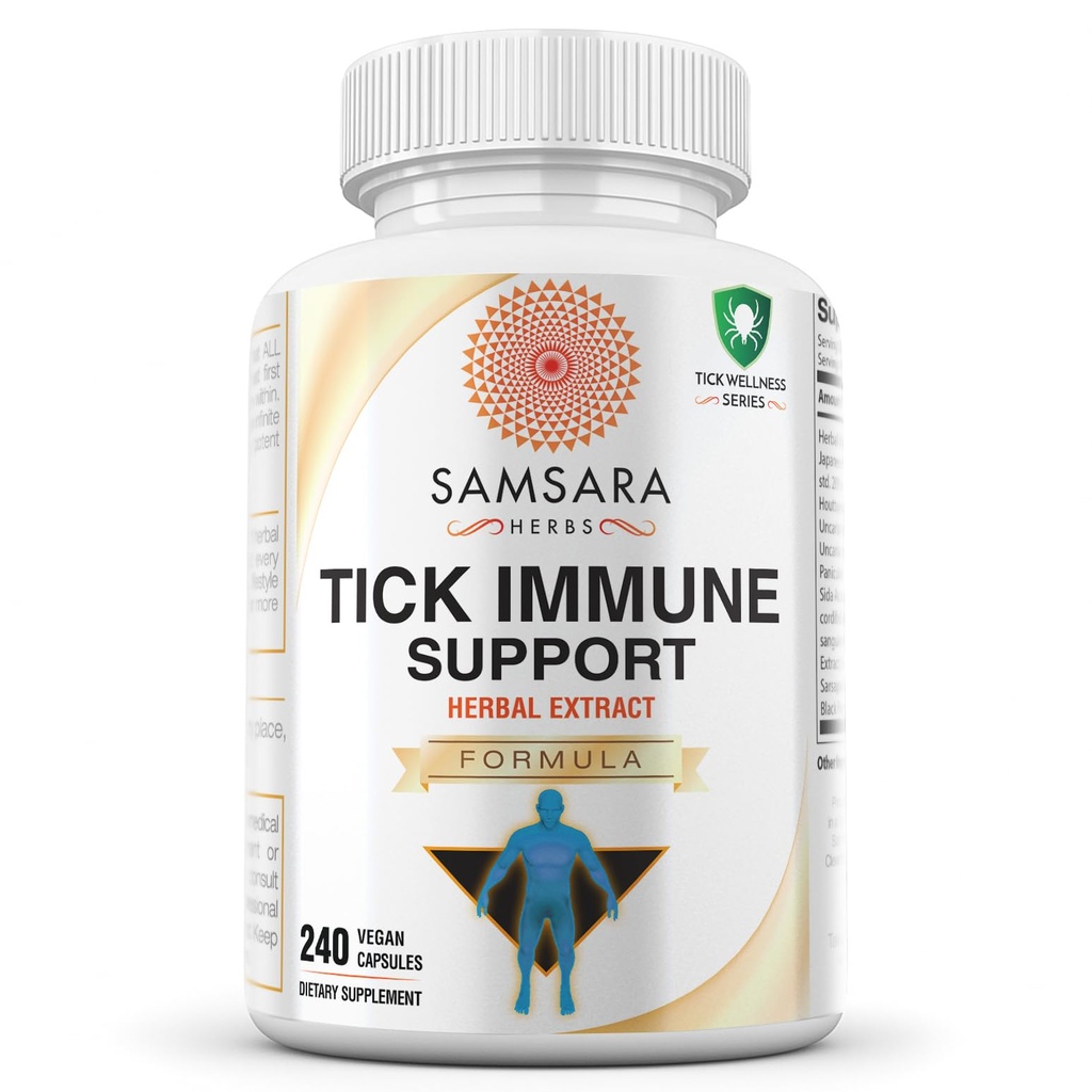 Samsara Herbs Tick Immune Support - Japonski Knotweed, Cats krempelj, Andrographis, Cryptolepis, Sarsaparilla, Resveratrol, Tick Bite Support 240 Kapsules