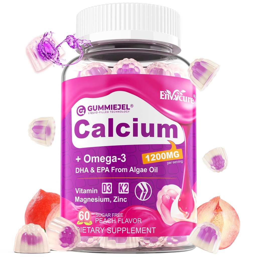 Brez sladkorja kalcijev citrat Gumiji za ženske in moške 1000mg, vitamin D3 K2, magnezij, cink, boron, mangan, baker, Ultimate Absorpcija Kalcij dopolnila za kosti, mišice in imuno - Vegan, 60 Število