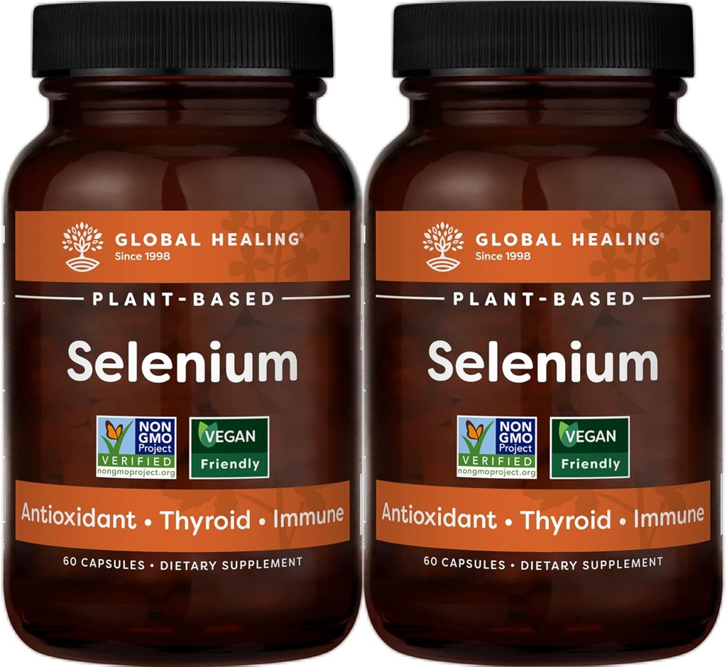 Globalni zdravilni center Selen 200mcg 2-Pack, Pure Selen dodatek z organskimi sestavinami, Antioksidanti za ščitnico in imuno zdravje za moške in ženske - več kot Selen 100 mcg (60 kapsul)