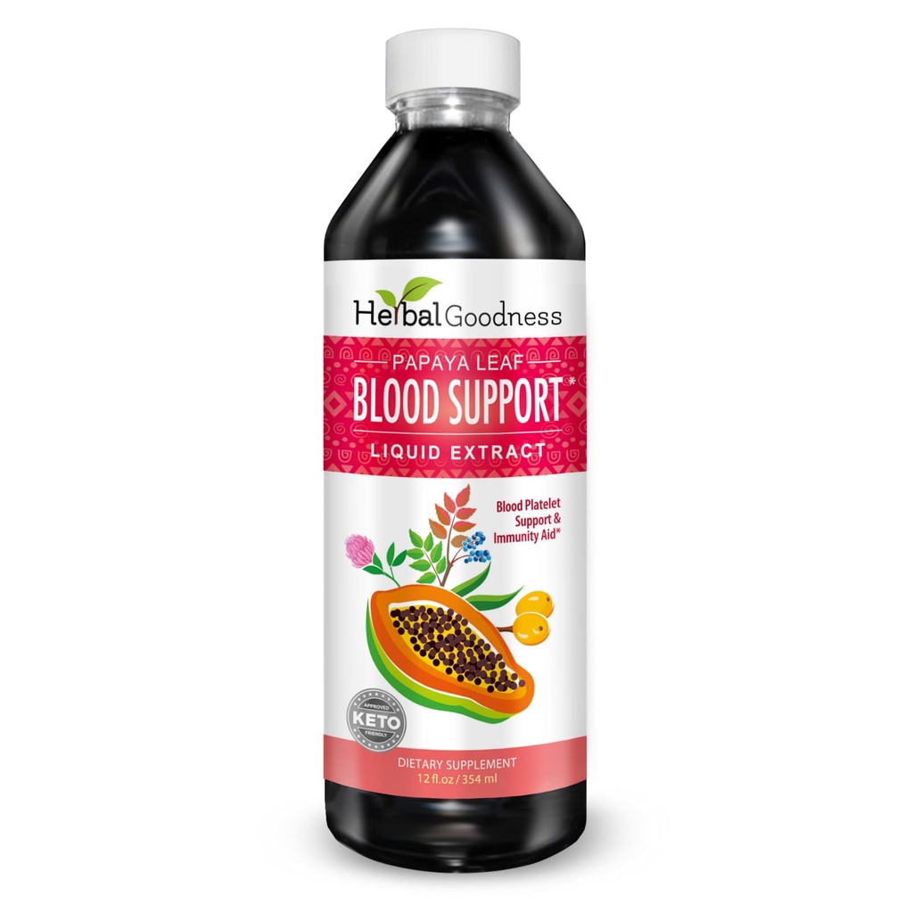 Papaya Leaf Blood Support Liquid - 15X Jakost - Papaya Leaf Extract - Zdrave ploščice, čiščenje krvi, Prebava, Papaya Enzyme -12oz Liquid - Zeliščna dobrota (1 bttl)