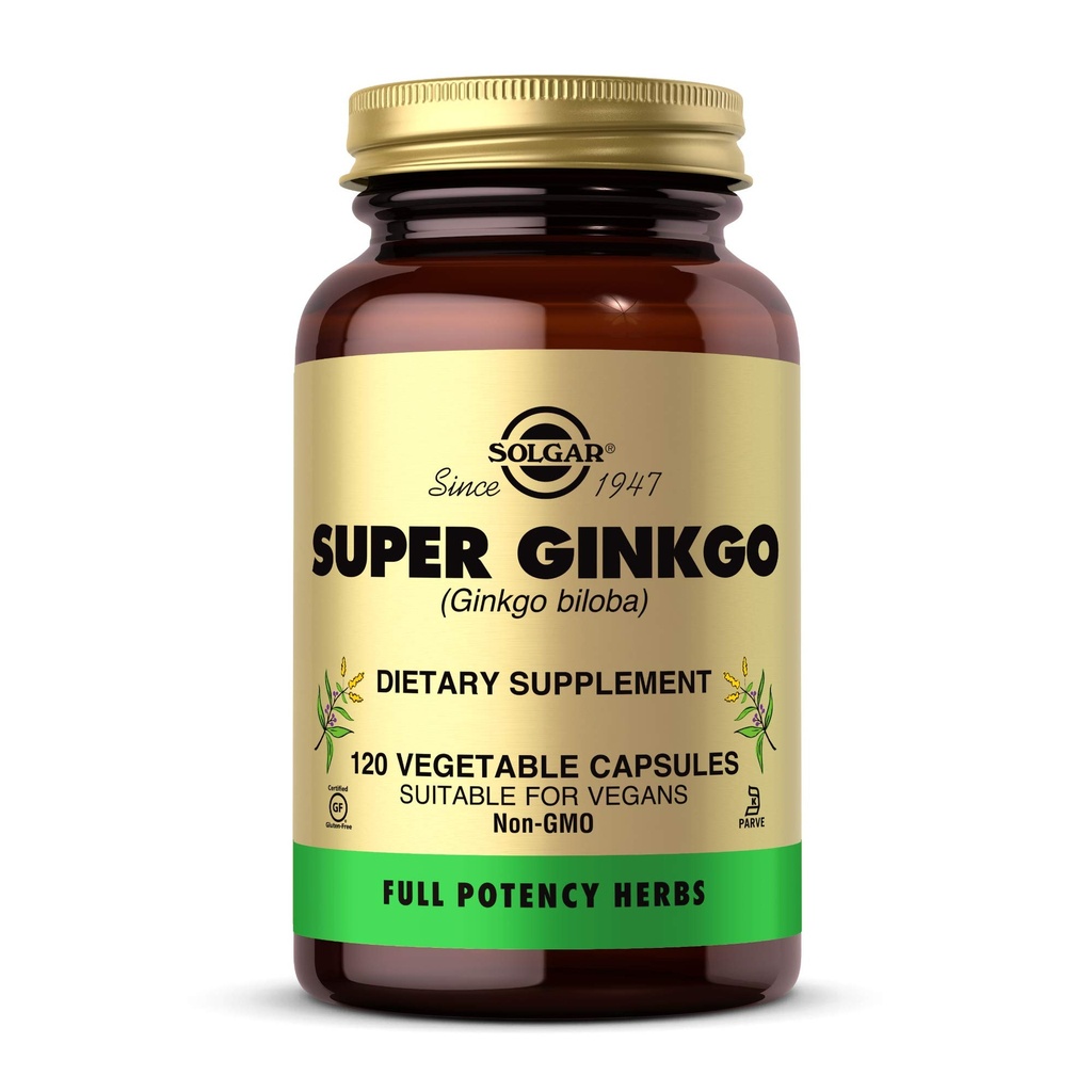 Solgar Super Ginkgo, 120 Rastlinske kapsule - Polna moč (FP) - Antioksidant in živčni sistem Podpora - Zdravje možganov - Ne-GMO, Vegan, Gluten Free, Dairy Free, Kosher - 120 Servings