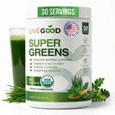 LiveGood Super Greens Powder Organic Superfood with Wheat Grass Powder, Daily Superfood Powder for Imun Support, Energy and Detox, Green Juice Powder Supplement (30 strežb), 12.38 Oz