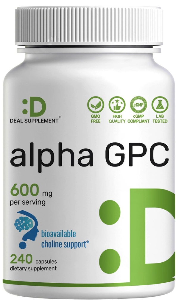Alpha GPC 600mg na serviranje, 240 Kapsule – biorazpoložljivo Koledovanje – Nootropic Brain Health Supplements for memory and Focus – Ne-GMO, Gluten Free