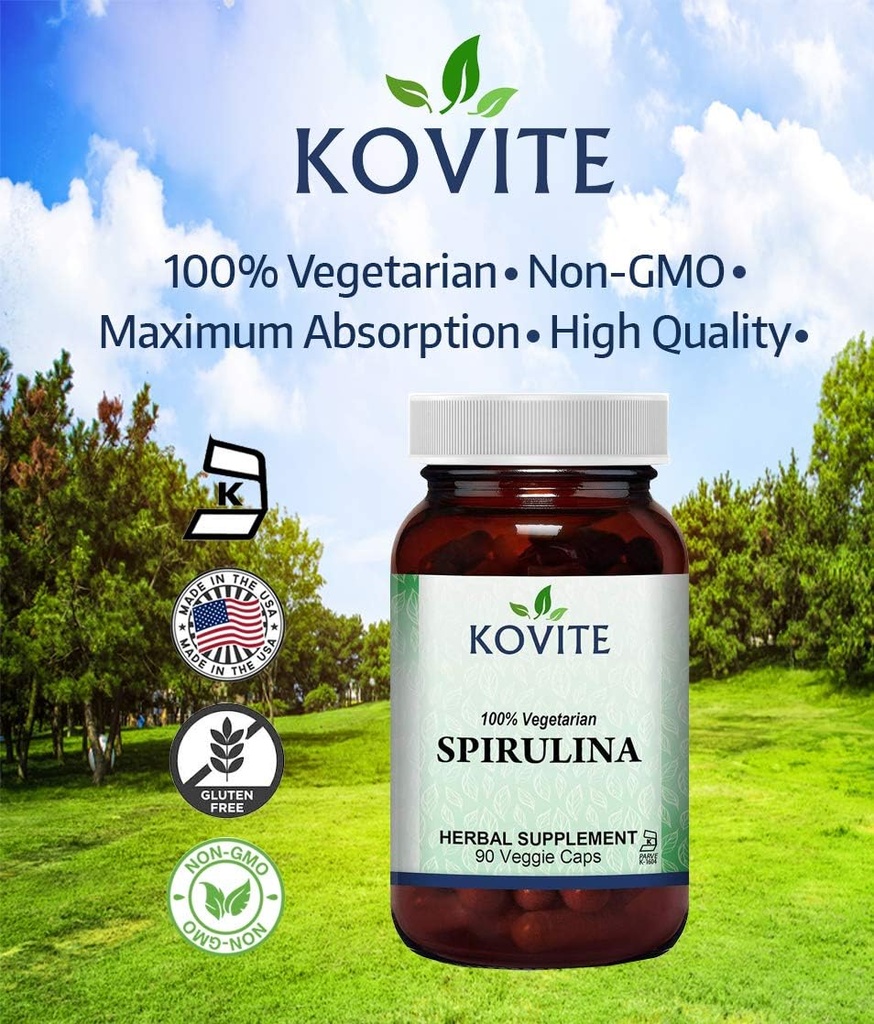Kapsule Spirulina - 90 Zelenjavnih kapsul - vsebuje 450 mg organskega Spirulina v prahu - Košir & Vegan