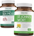 Sea Moss & St. John's Wort (2-mesečna zaloga) Mood Moss Mešanica - Organic Ireland Sea Moss - Raw Vegan Supplement (120 kapsul) & St John's Wort z močno 900mcg Hypericin Vegan Non-GMO (120 kapsul)