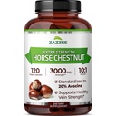 Zazzee Extra Strength Horse Chestnut 10:1 Extract, 3000 mg Jakost, 20% Aescins, 4 mesec dobave, 120 Veganske kapsule, koncentrirani in standardizirani 10X ekstrakt, vse naravno, ne-GMO, Izdelano v ZDA