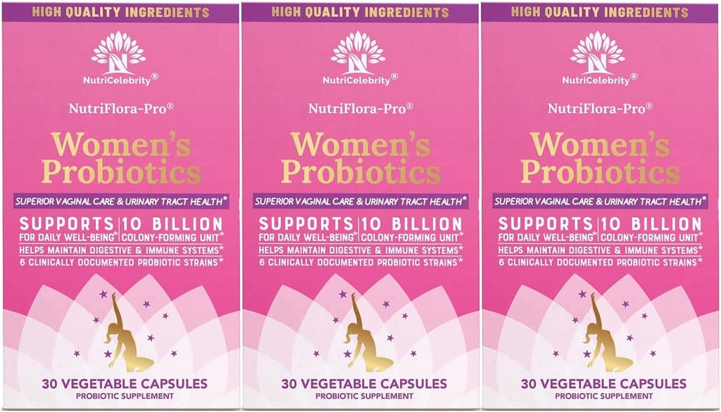 Nutricielnost Probiotiki za ženske 10 milijard CFU 6 sevi, organski prebiotiki za prebavne motnje, vaginalno in immunsko zdravje, PH Balance & Femine Health,period bolečina, BV Relief, brusnični ekstrakt+ 3 pakiranje