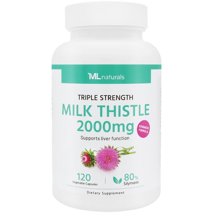 ML Naravoslovno mleko s trojno jakostjo oslič 2000 mg (visoki odmerek in moč Silymarin 192 mg na obrok), 120 rastlinskih kapsul (4 mesece dobave). Podpira zdravje jeter, NSF-Certified in cGMP- Compliant