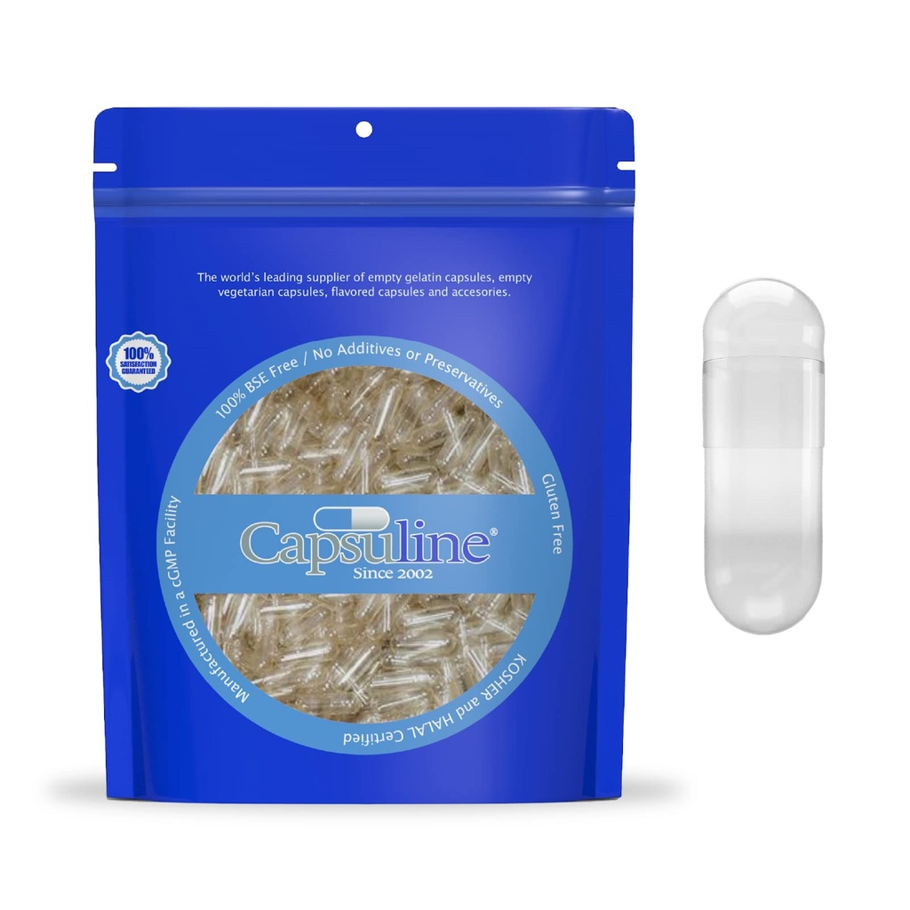 Capsuline Size 00 - Prozorne prazne kapsule želatine - 5000 - prazne tablete tablete - DIY Kapsule čiste goveje tablete Polnjenje - prazne kapsule - Košir, Gluten Free in Halal Certified Clear