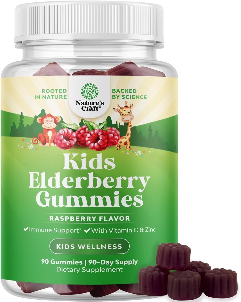 Natures Craft Sambucus Elderberry Gumies for Childs Health - Delicious Black Elderberry Gumies z cinkom in vitaminom C za otroke imunske podpore - želatina in Gluten brezplačno Ne-GMO Immunity Podpora 90