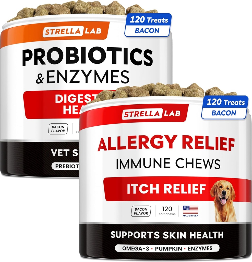Probiotiki jakosti vet + alergija Relief za pse strdek - žvečljiva fiber dodatek + srbeča koža zdravljenje - prebavni encimi + buča - upset Stomach Relief + Hotspot Relief -240 ct - Made in USA