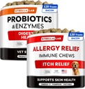 Probiotiki jakosti vet + alergija Relief za pse strdek - žvečljiva fiber dodatek + srbeča koža zdravljenje - prebavni encimi + buča - upset Stomach Relief + Hotspot Relief -240 ct - Made in USA