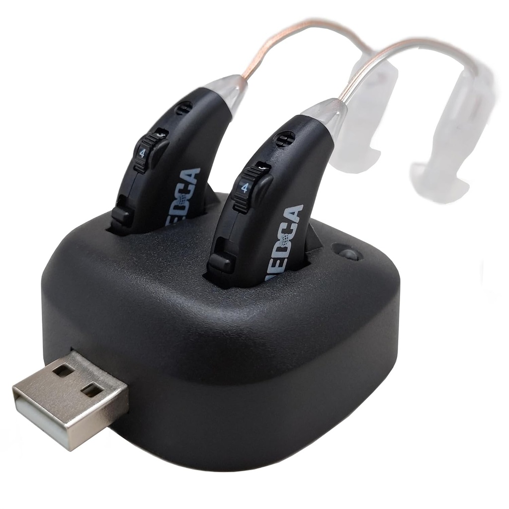 Digitalni slušni ojačevalniki - Polnilni Premium BTE osebni zvočni ojačevalnik Par z USB dokom, za ušesom izboljšanje naprave z dolgo trajno baterijo življenje, črna
