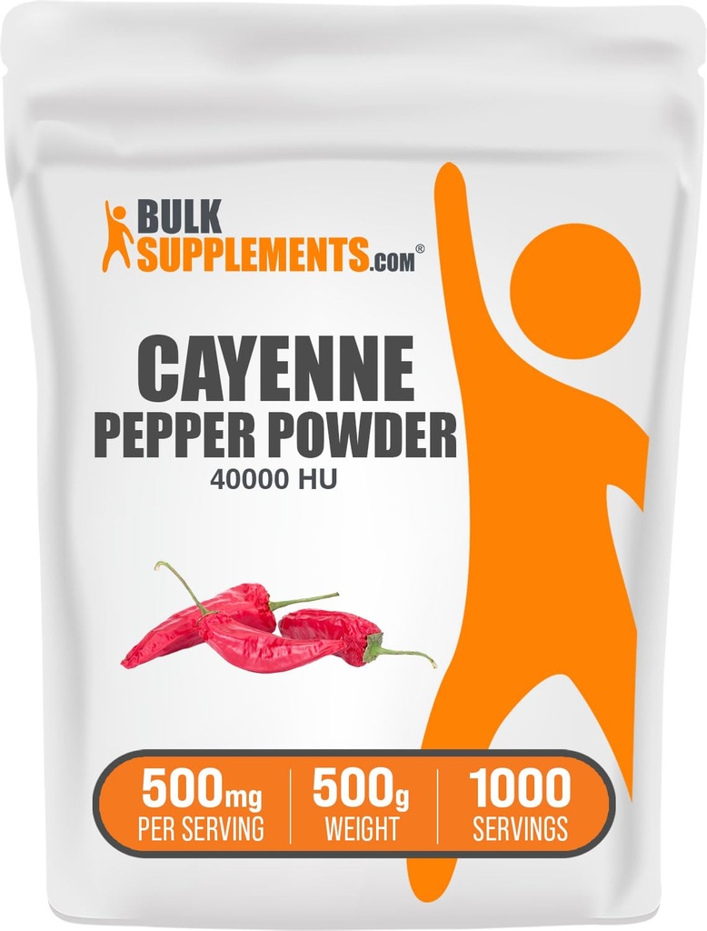 BulkSupplements.com Cayenne Pepper 40000 HU Powder - Capsaicin dodatki, Cayenne Pepper Powder - Vegan & Gluten Free, 500mg na Serving, 500g (1,1 lbs) (Pack of 1)