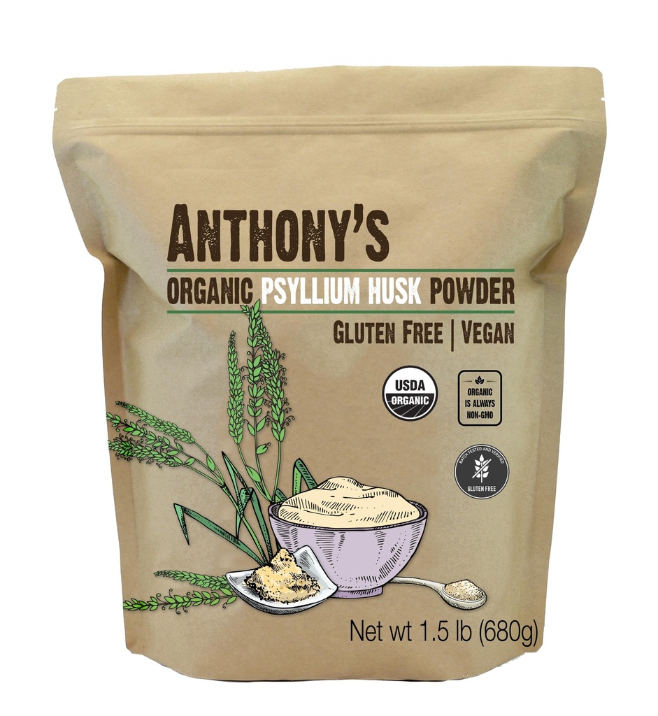 Anthony's Organic Psyllium Husk Powder, 1,5 lb, Gluten prost, ne GSO, Finely grunt, Keto prijazno
