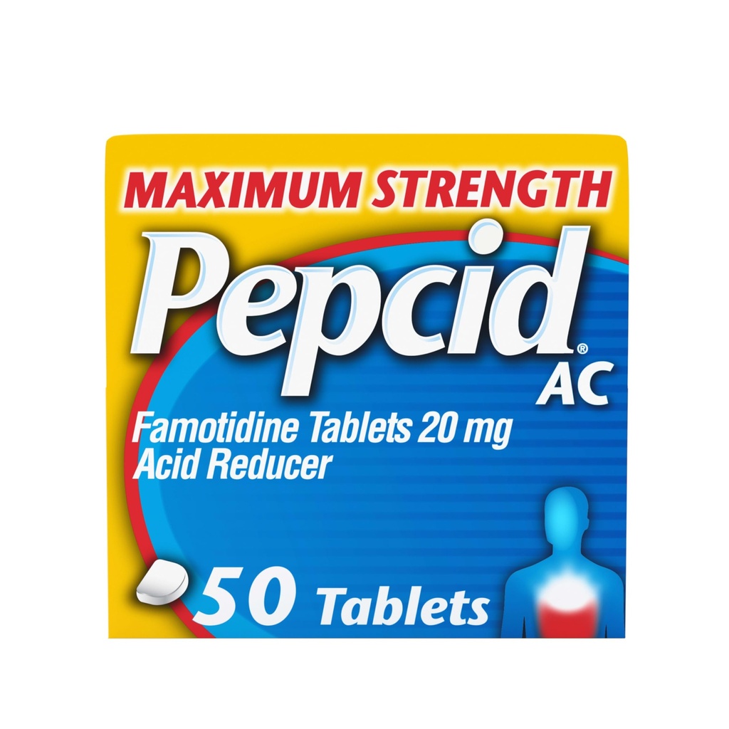 Pepcid AC maksimalna moč zgaga Relief tablete, OTC Medicine Preprečuje in sprošča zgago zaradi kisle prebavne motnje in Sour Stomach, 20 mg Famotidin Acid Reducer, hitro delovanje, 50 ct