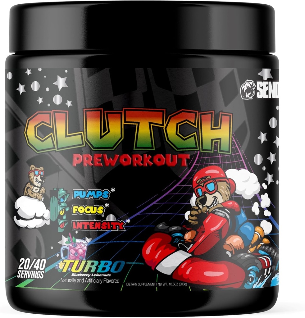 Sender Brand Clutch Turbo - High-Stim Pred-Workout Powerhouse z Beta Alanine, Taurine, Nitrosigine, Tirozin, Kofein, Bitter Orange, in Alpha Yohimbine za intenzivne vaje