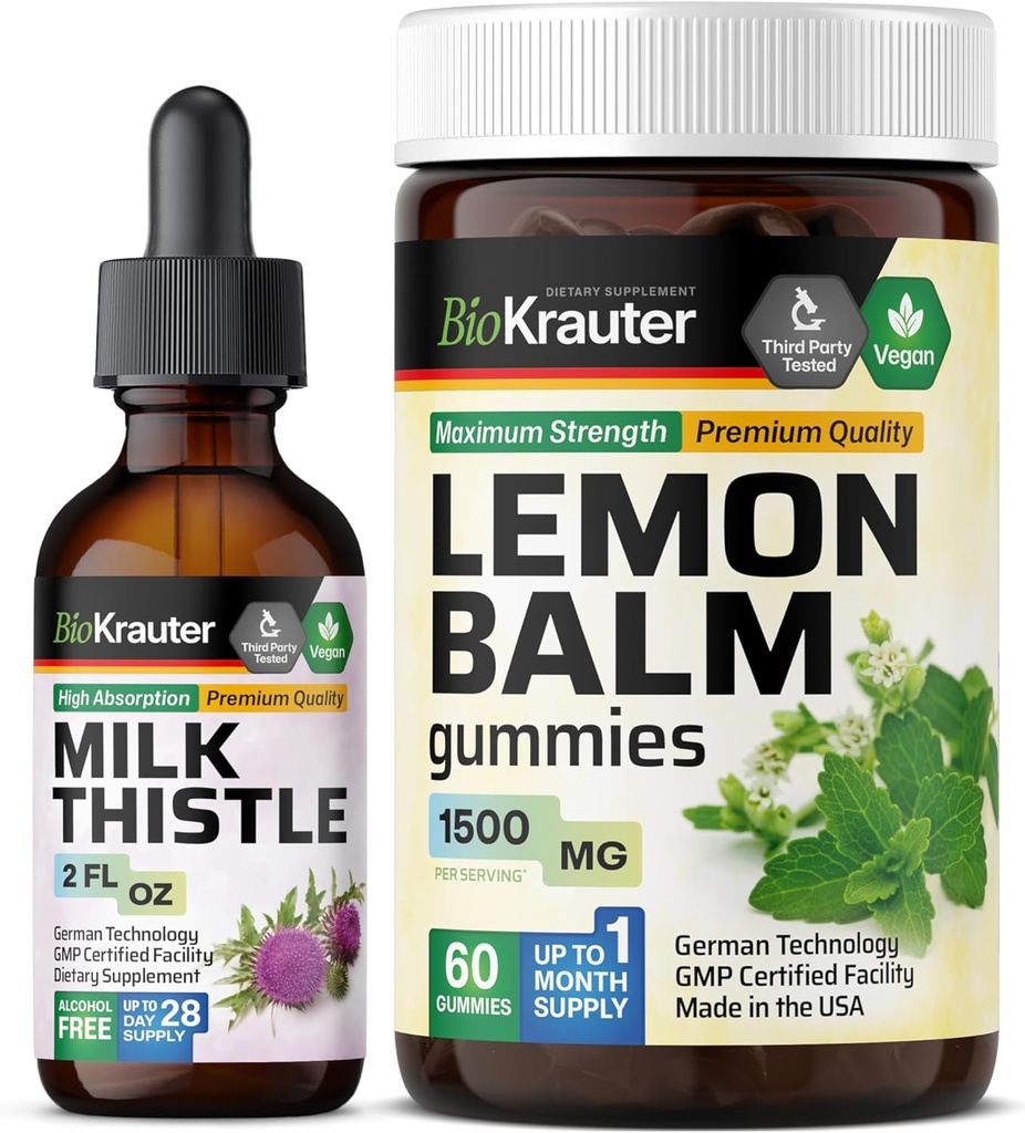 BIO KRAUTER mleko Thistle Tinkture 2 Fl. Oz. & Lemon Balm 60 Gummies