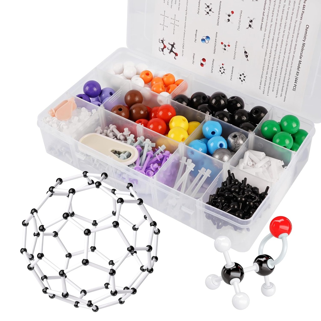 Komplet molekulskih modelov, 444 Pcs Organska molekularna kemija, Model Atom za lekcije v kemiji, Komplet za molekularne strukture, Ochem Science Darilo za učitelje in študente