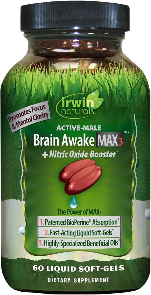 Irwin Naturals Brain Prebudite se Max3 + Ojačevalec dušikovega oksida 60 Liquid Softgel
