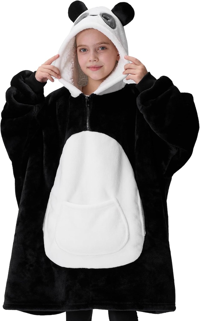 Žganje Getup Nositi Odeja Hoodie za dekleta in fante Sherpa Fleece Hooded Odejica Sweatshirt Topla Cozy Šerpa Nositi Overable Overable Hoodie z Giant Pocket & rokavi za otroke Panda