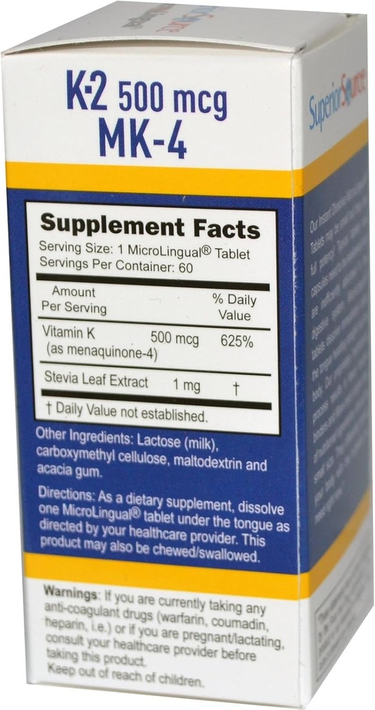 Superior Source Vitamin K-2 500 mcg (MK-4) 60 Podjezična tableta