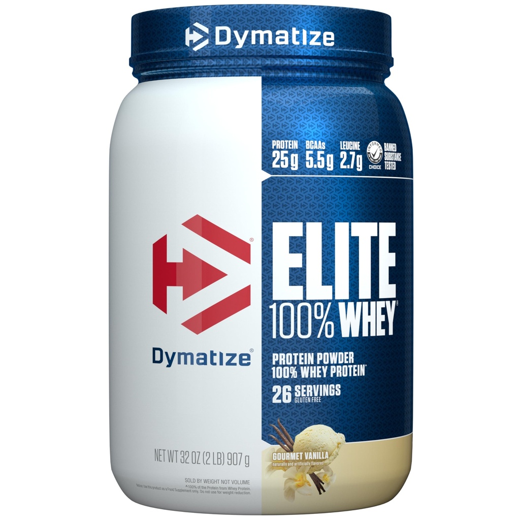 Dymatize Elite 100% Whey Protein Powder, L-Leucin, Hitra absorpcija in hitro prebavljanje za optimalno okrevanje mišic, Gourmet Vanilla, 32 Oz