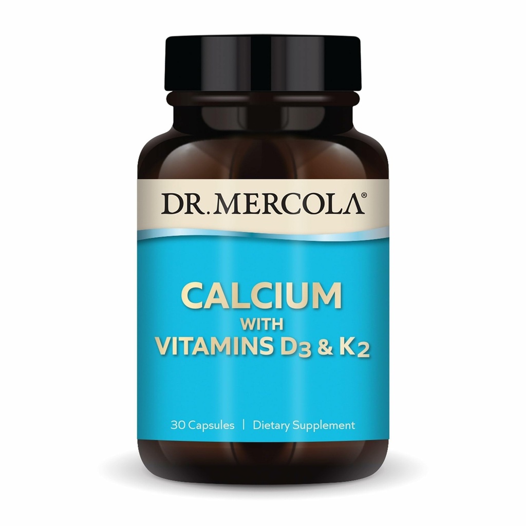 Dr. Mercola Calcium z vitamini D3 & K2 - podpira zdravje kosti in srca* - kalcij z vitamini D3 & K2 - Eggshell-Derived - brez glutena in soje - 30 kapsul (30 strežnic)
