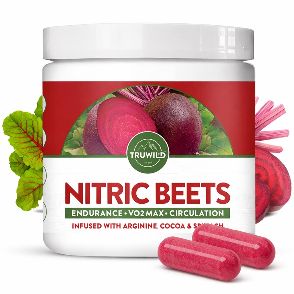 TruWild All Natural Beet Root Powder, Nitric Oxide Booster, 1000mg, Vegan Superfood Kapsula Supplement, Pese Extract Podpira splošno zdravje, zmogljivosti in Stamina, 30 Servings