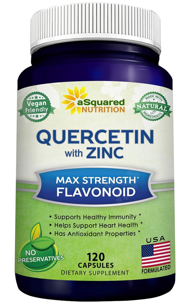 aSquared Nutrition Quercetin 1000mg z cinkovim dodatkom - 120 Kapsule - Quercetin Dihidrat s črnim jelenom in cinkom - Max Jakost Powder Complex tablete za pomoč izboljšati imunski odziv