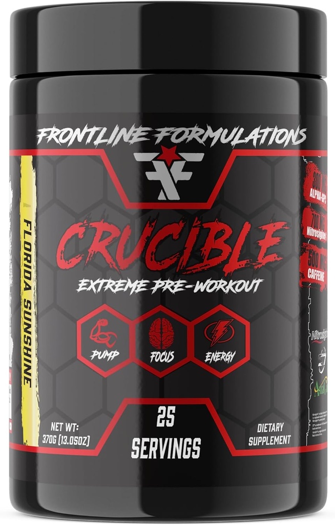 Crucible Pre-World Powder, Eksplozivni vadbe, Laser Focus, High Stim, Neverjetna aroma, Veteran v lasti in deluje (25 Serving, Florida Sunshine)