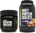 NutraBio Kreatin Monohidrat, brez arome, 150g in sirotkinega proteina izolat, borovnice Muffin, dodatek paket - mišična energija, rast, okrevanje in moč