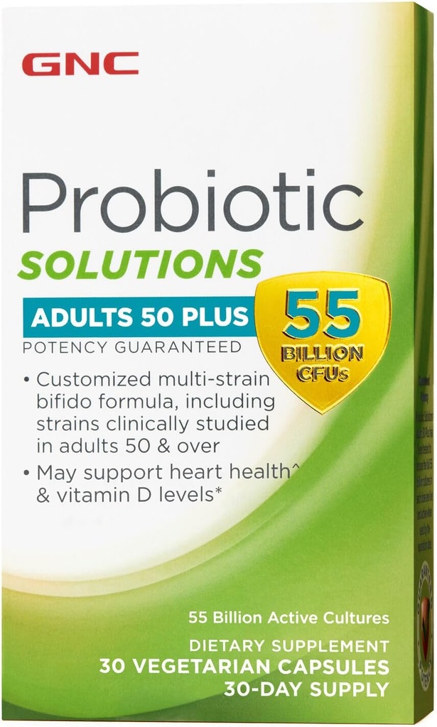 GNC probiotične rešitve Odrasli, prilagojena vegetarijanska formula za odrasle 50+, podpira prebavno in imuno zdravje, 30 kapsul