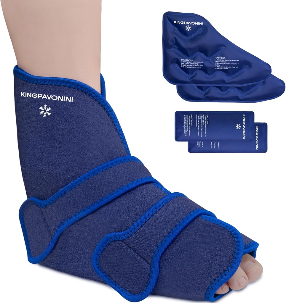 KingPavonini Ankle Foot Ice Pack Ovoj za izpraznjene Angle in kirurgija okrevanje, Reable Gel Ice Packs za poškodbe nog, Plantar Fasciitis, Ahil Tendonitis, Hot/Cold Therapy (1 Ovojni + 4 Gel Packs)