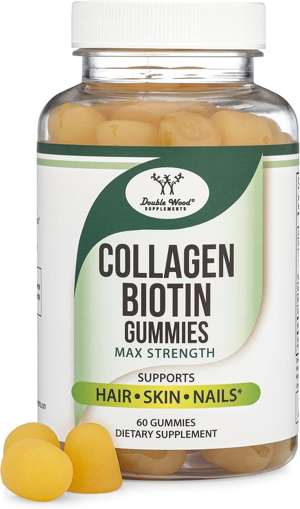 Kolagen Gumiji za ženske Podpora staranja (Max moč - Izboljšana z biotin, Vitamin C, cink, in vitamin E (Dolgost za ženske in moške) 60 Las, koža, in nohti Vitamini (Non-GMO) z dvojnim lesom