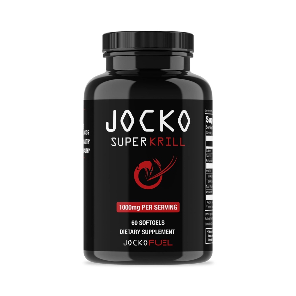 Jocko Fuel Antarktika Krill Oil Omega 3 Maščobne kisline Dodatki DHA & EPA - 1000mg Softgels - Podpira sklepe, mobilnost in mentalno funkcijo (60 Softgels)