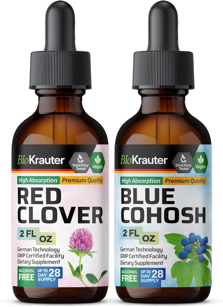 BIO KRAUTER Rdeča Clover Tincture 2 Fl. Oz. & Modra Cohosh Tincture 2 Fl. Oz.