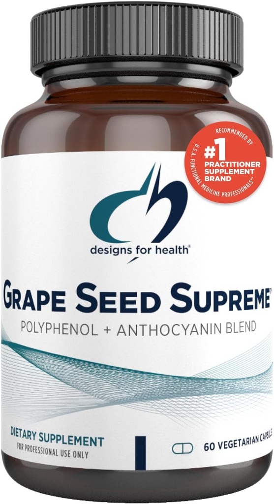 Designs for Health Grape Seme Supreme - 200mg Grapese Seme Extract dodatek z grozdno kožo + Muscadine Grozdje - Non-GMO Polifenol + Antocianin Antioksidant Mešanica (60 kapsul)