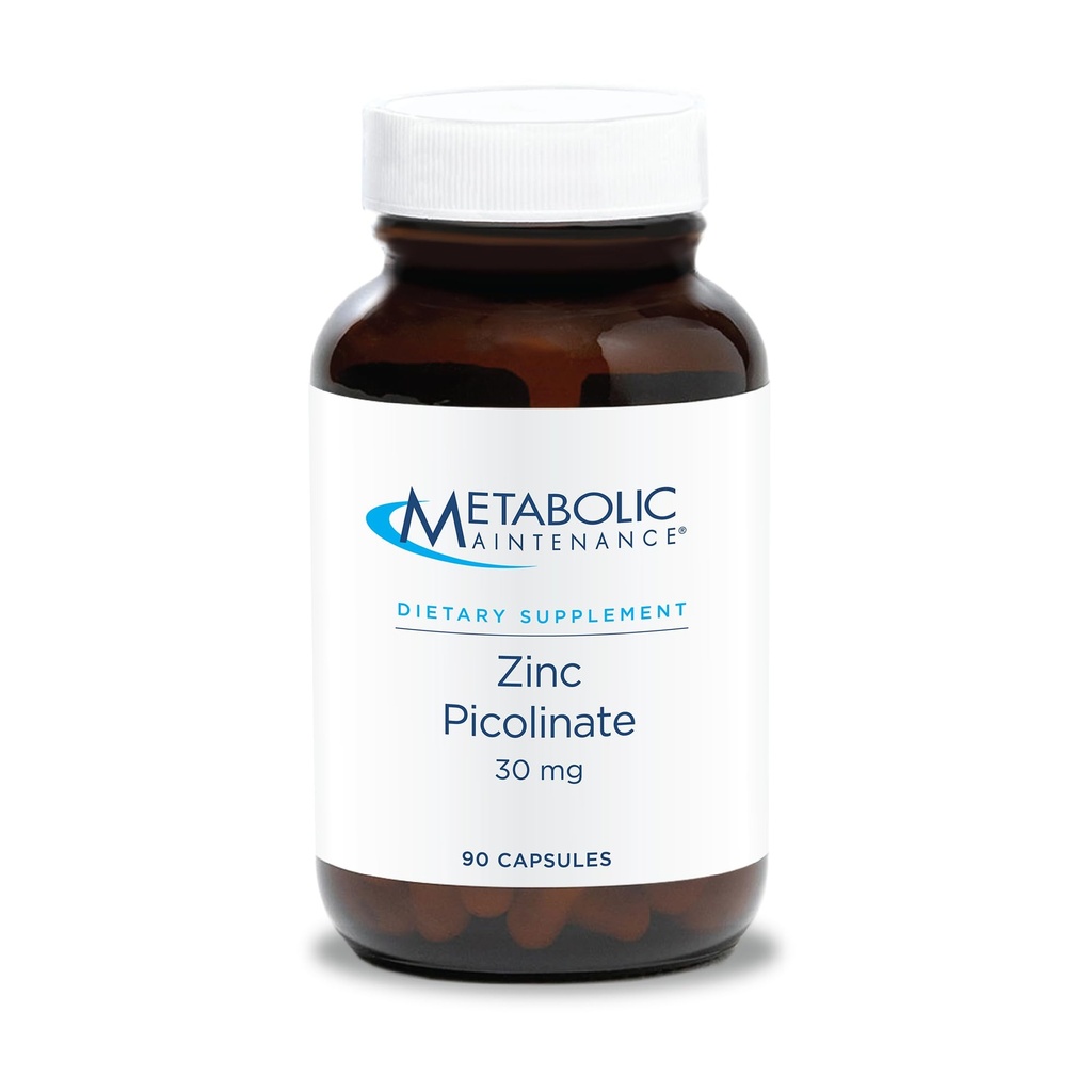 Metabolično vzdrževanje Cinkov pikolinat 30 mg - cinkov dodatek za moške in ženske z vitaminom C, čistim mineralnim podpornim kompleksom za imuno zdravje, 30 mg na kapsulo - 90 kapsul