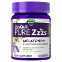 ZzzQuil Pure Zzzs Melatonin Gumies, Pomoč v spanju, Melatonin 2mg, s kamilico & sivka, Melatonin Sleep Gumies, Pomoč za spanje za odrasle, Wildberry Vanilla aromed, 48 Sleep Gumies