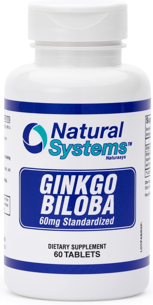 Ginkgo Biloba 60 mg by Natural Systems 60 tablete - Gingko Biloba Powder Brain Supplement - Ginkgo Biloba Koncentracija Dodatki - Spomin Vitamini za moške in ženske - Boost energijske dodatke
