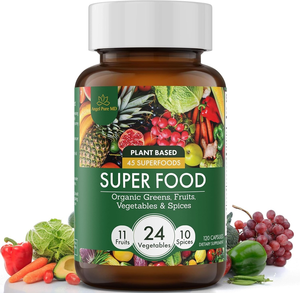 Super zelena in rdeča dnevno sadje in zelenjavo dodatek: USDA Ekološka Superfood Greens dodatek, Crucile Zelenjavne kapsule, Zelenjavni dodatki za odrasle Energija, Immuniteta, Gut Health 120ct
