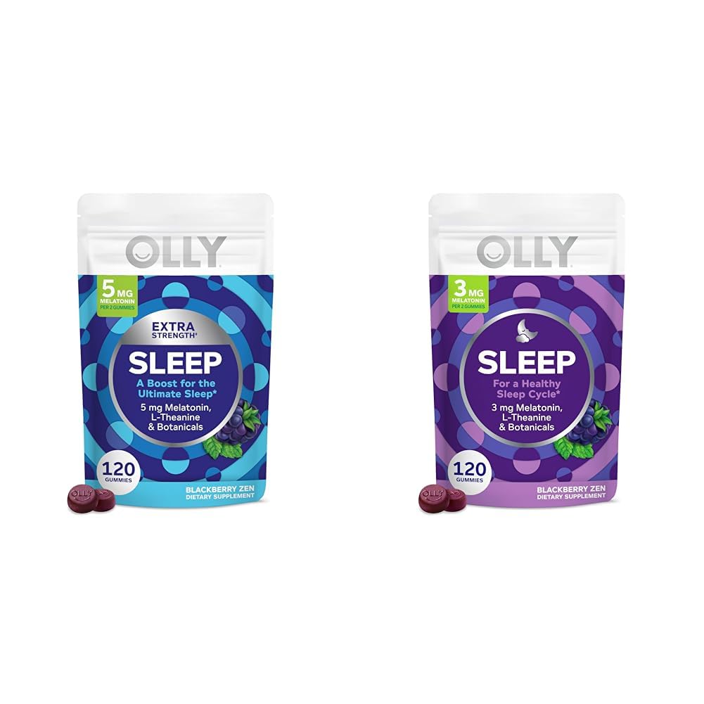 OLY ekstra moč (5mg) & Redna moč (3mg) Melatonin Sleep Gumies z L-Theanine, 120 Count Blackberry Flavor