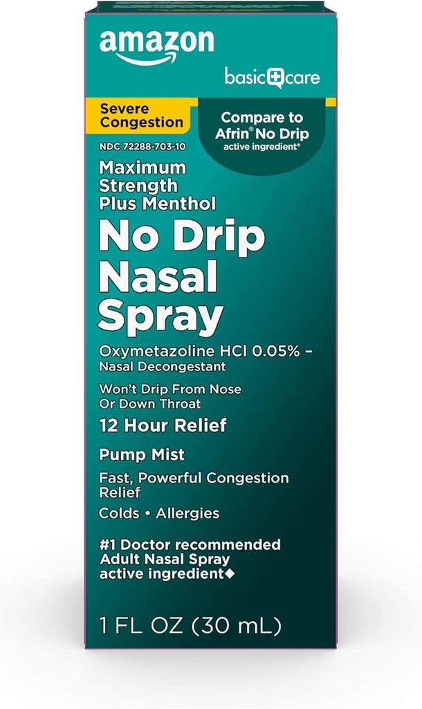 Osnovna nega brez Drip Huda 12 ur Nazal Dekongestiv Črpalka Mist, steroid brez, Največja moč Plus Mentol 1 fl oz (Pack od 1)