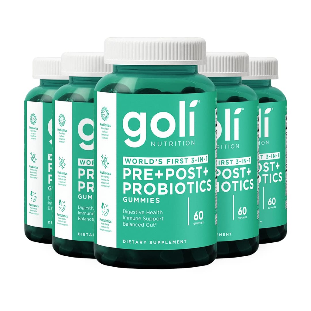 Goli Nutritional Supplement, Pre+Post+Probiotics Gummy - 300 Count - Prvi 3-v-1 Gluten-free, Vegan, Non-GMO, in Gelatin-free.